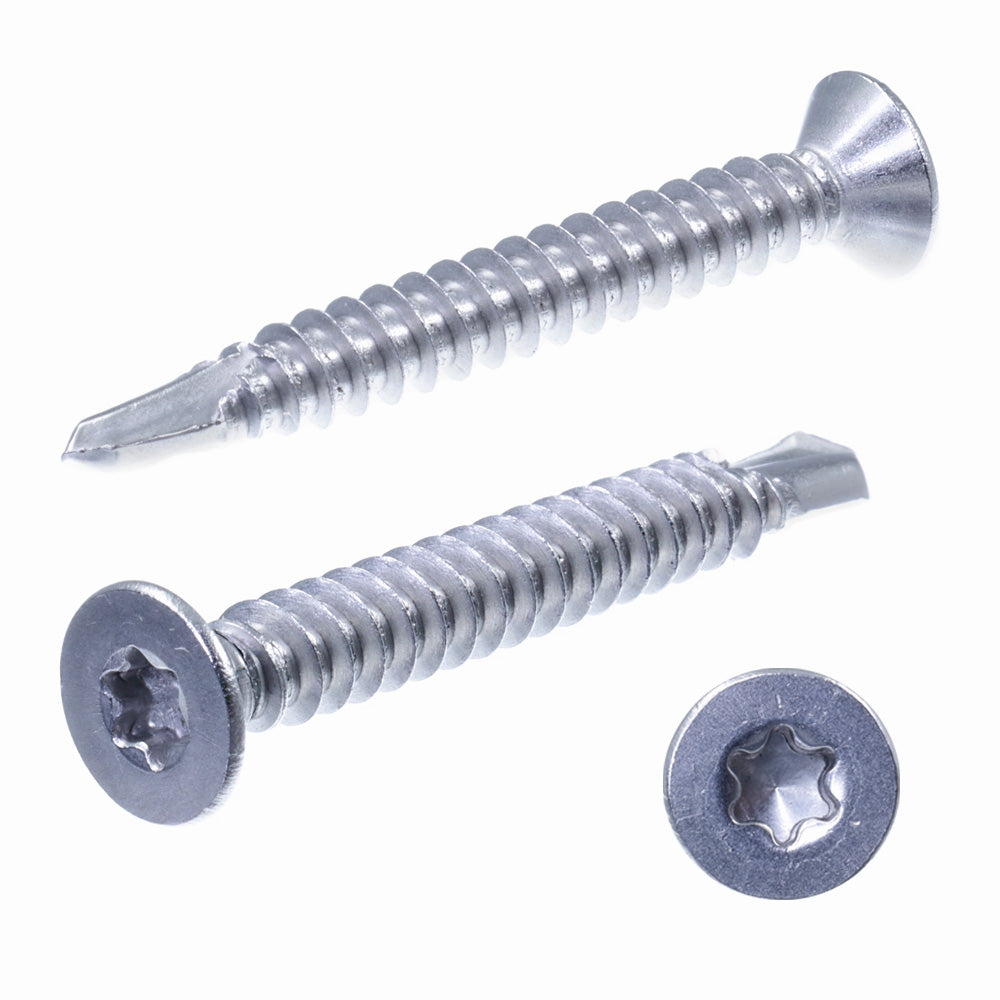 SECCARO Blechschraube mit Senkkopf Ø 4,2 mm, Edelstahl A4, Bohrspitze, ISO 15482 / DIN 7504, TX / Innensechsrund