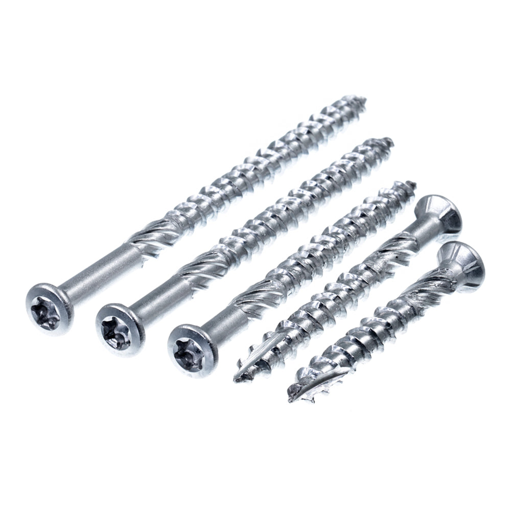 terrassenschrauben mit linsensenkkopf front und seiten ansicht