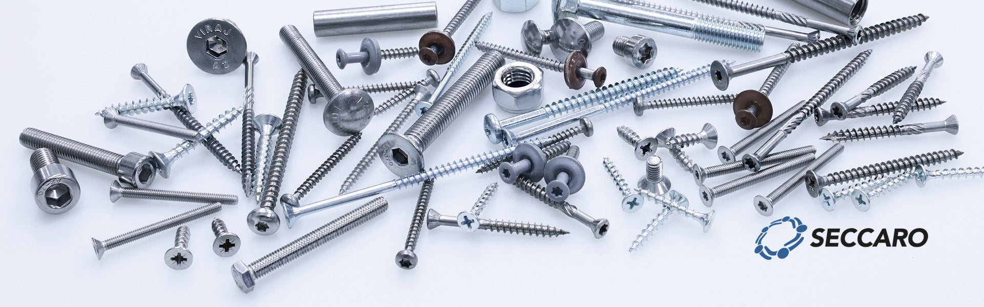 Titelbild SECCARO Onlineschop. Abbildung verschiedener Schrauben und Muttern