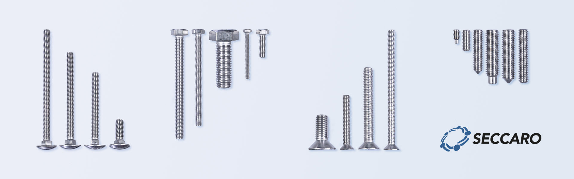 Titelbild SECCARO Onlineschop. Abbildung verschiedener metrischer Schrauben.