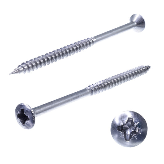 spanplattenschrauben mit linsenkopf pz kreuzschlitz antrieb, teilgewinde, front und seiten ansicht