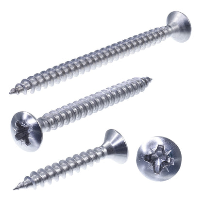 spanplattenschrauben mit linsenkopf kreuzschlitz pz mit vollgewinde, front und seiten ansicht