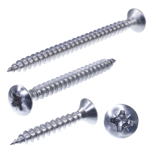 spanplattenschrauben mit linsenkopf kreuzschlitz pz mit vollgewinde, front und seiten ansicht