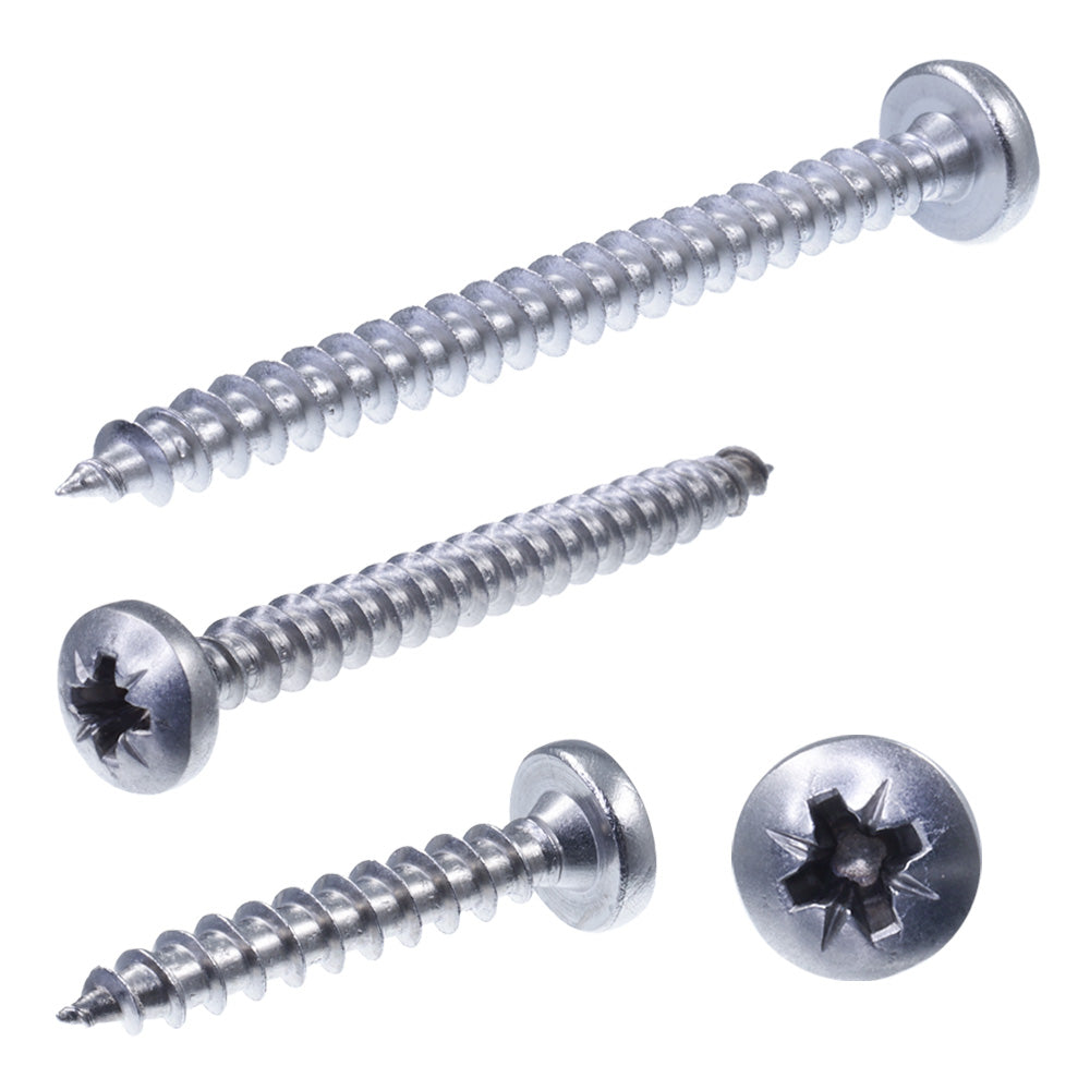 spanplattenschrauben halbrundkopf (pan head) kreuzschlitz pz, front und seiten ansicht