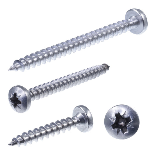 spanplattenschrauben halbrundkopf (pan head) kreuzschlitz pz, front und seiten ansicht