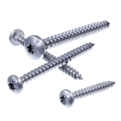 spanplattenschraube mit halbrundkopf (pan head) front und seiten ansicht mit innensechsrund antrieb verschiedene größen