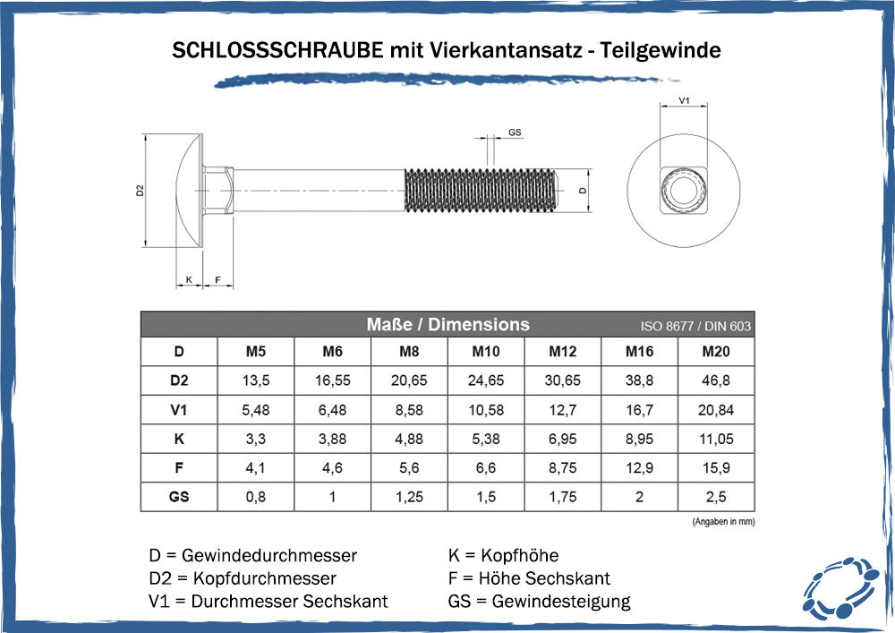 maßtabelle schlossschraube mit vierkantansatz_teilgewinde