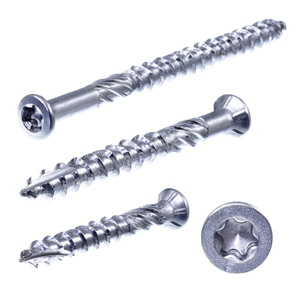 terrassenschrauben mit linsensenkkopf front und seiten ansicht