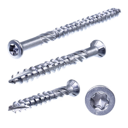 terrassenschrauben mit linsensenkkopf front und seiten ansicht