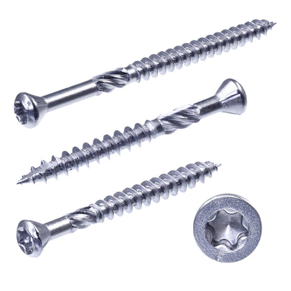 terrassenschrauben mit zierkopf front und seiten ansicht