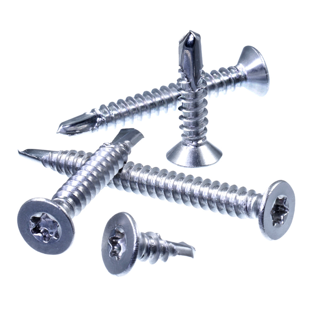 SECCARO Blechschraube mit Senkkopf Ø 4,8 mm, Edelstahl A4, Bohrspitze, ISO 15482 / DIN 7504, TX / Innensechsrund