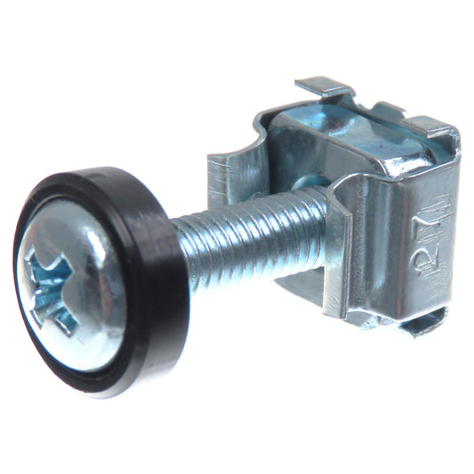 SECCARO Käfigmuttern im Set, zur Rack-Montage, Stahl verzinkt, 20 mm Schraube mit Kreuzschlitz (PH), Unterlegscheibe, 20 Stück